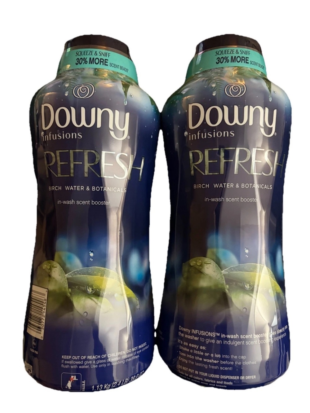 2 JUMBO 2.4lbs Downy Infusions In-Wash Scent Beads Birch Water & Botanicals